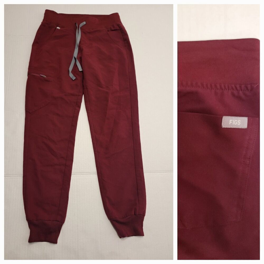 Figs Scrub Pants Womens XS Burgundy Zamora Jogger High Waist PO #1645